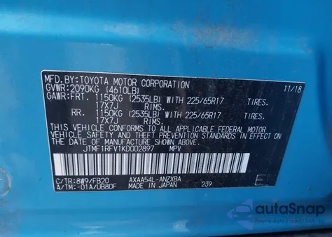 2019 Toyota Rav4 Le from USA, damaged, VIN JTMF1RFV1KD002897